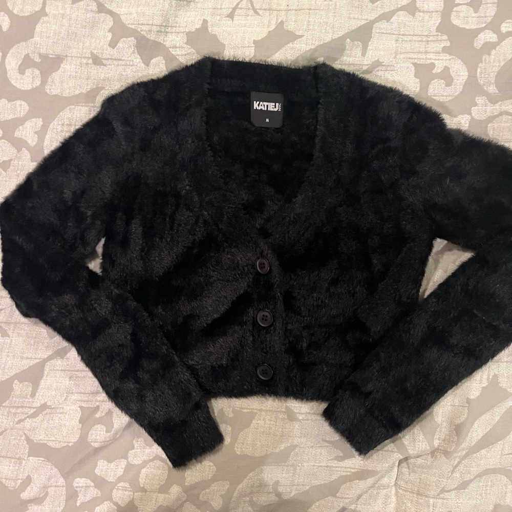 Katie J NYC - fuzzy cardigan sweater - size youth Medium